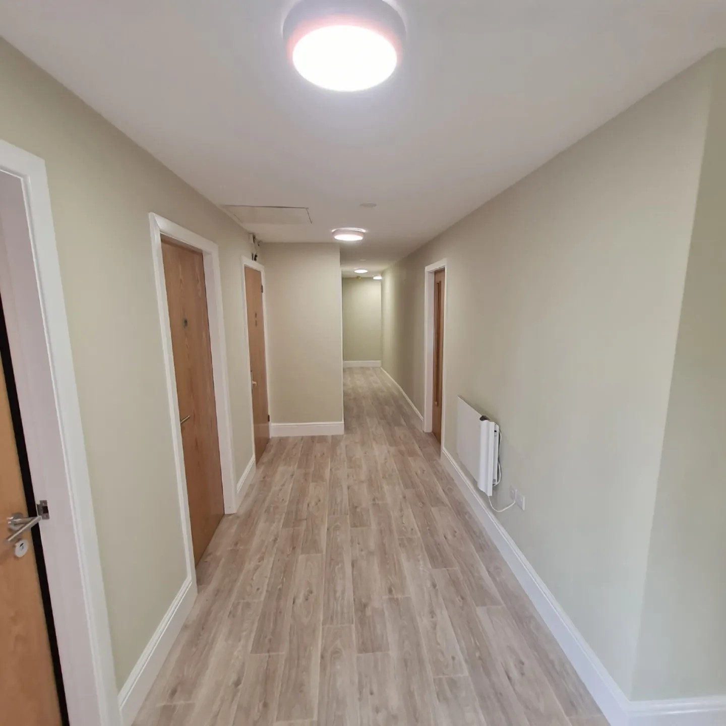 Interior corridor with painted walls, door frames and skirting, Hillgrove House, Bangor