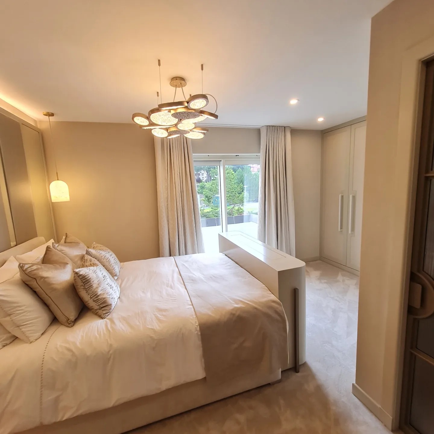 Master bedroom with painted wardrobes and walls, Deganwy Quay